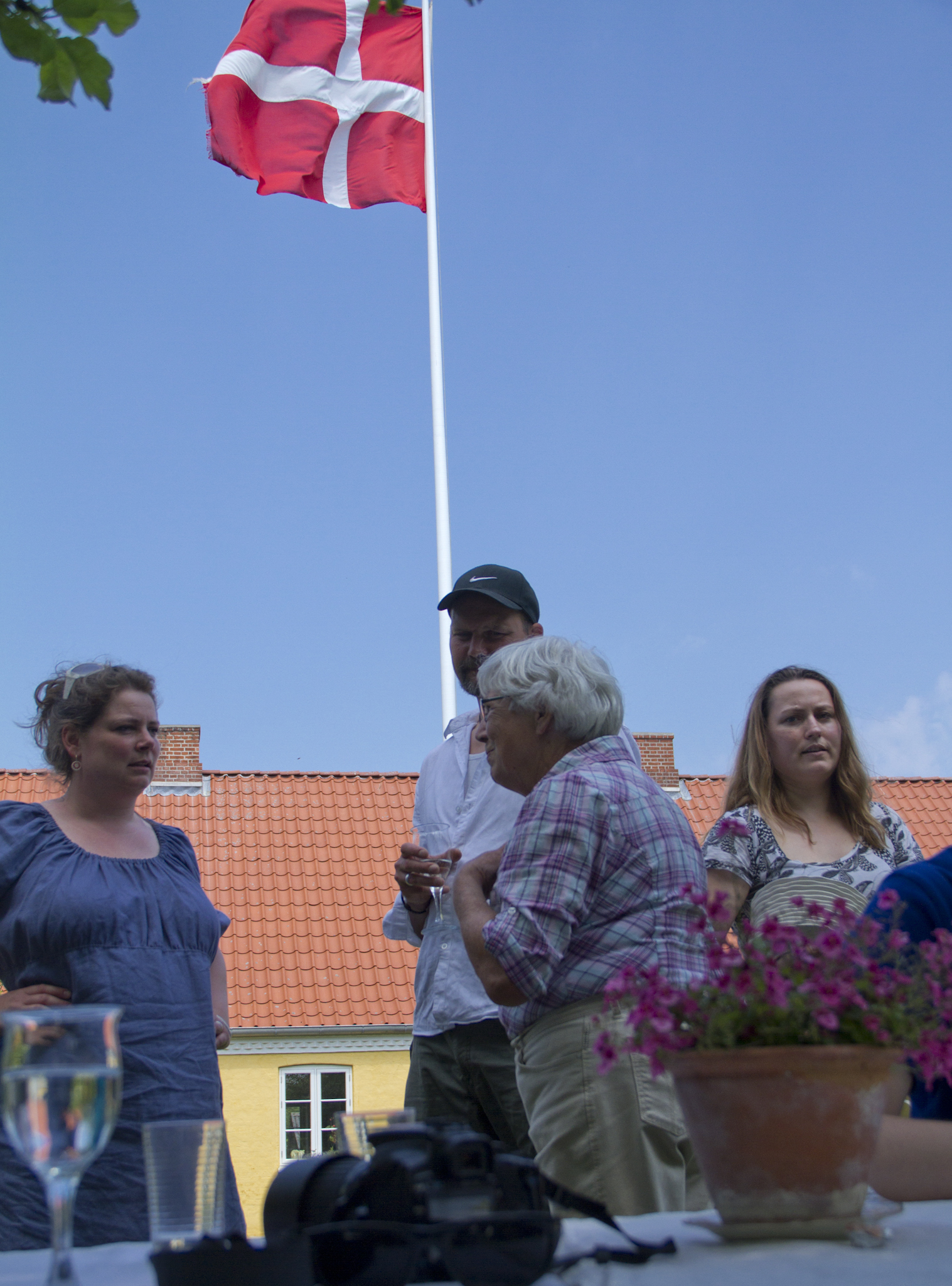Grundlovsdag Dannebro, blue sky, Danish flag, constitutional day